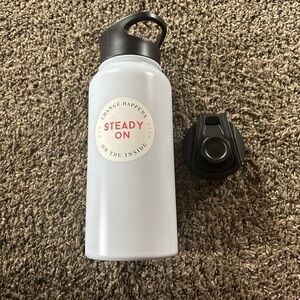 Steady On White Water Bottle with Black Lid